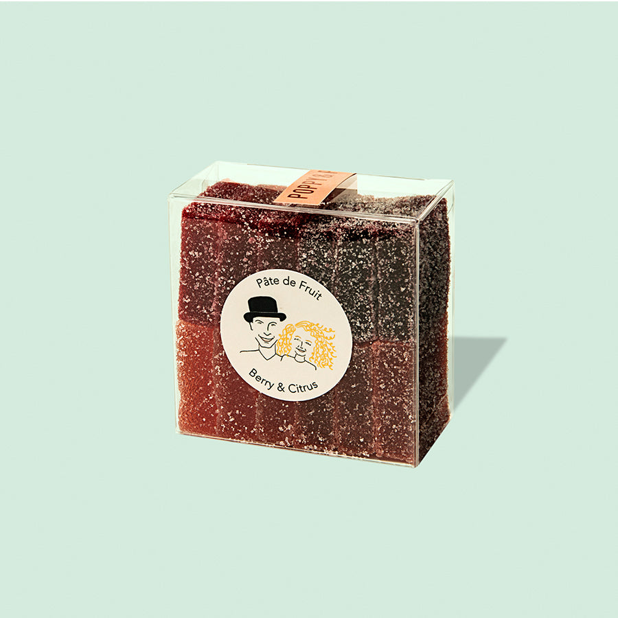 Poppy & Peep Berry & Citrus Pâte de Fruits box with its round label