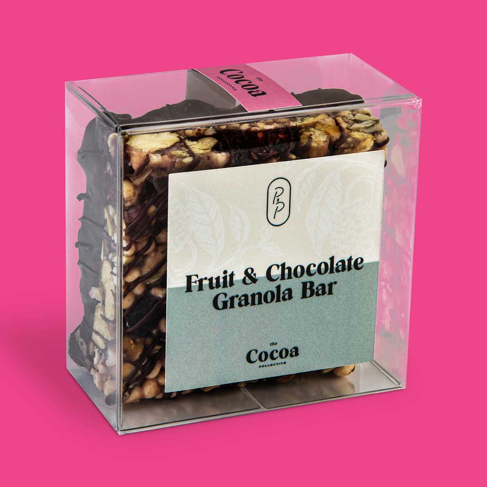 Poppy & Peep Fruit & Chocolate Granola Bar in a clear box